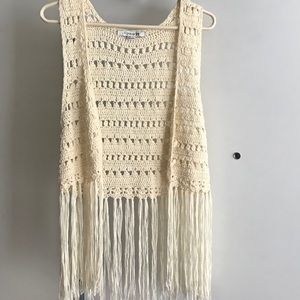 Cream Crochet Fringe Vest Size L